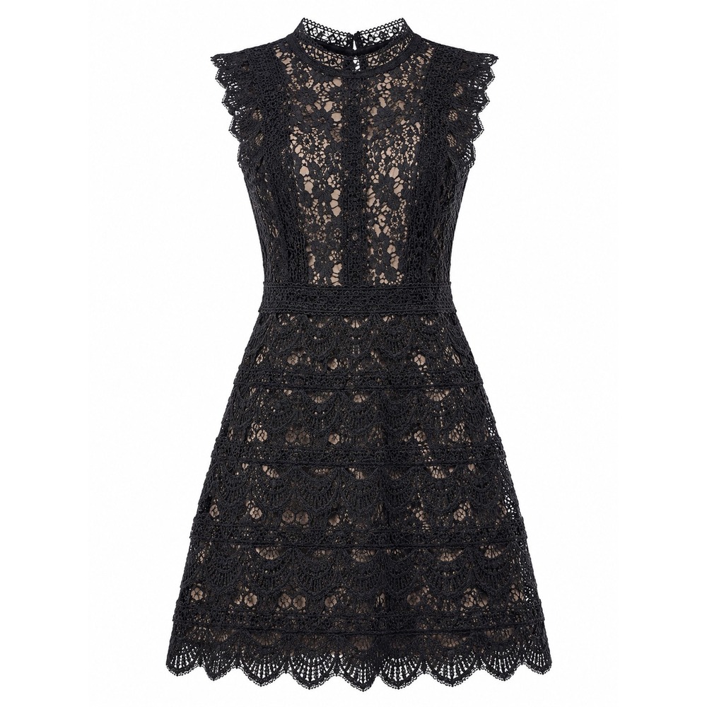 Chelsea 28 Lace Dress Women L Black Mock Neck Sleeveless Cocktail Party Romantic